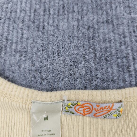 Y2K Princy Tank Top Womens Medium Beige Ribbed Longline Floral Embroidered Boho - Picture 2 of 6